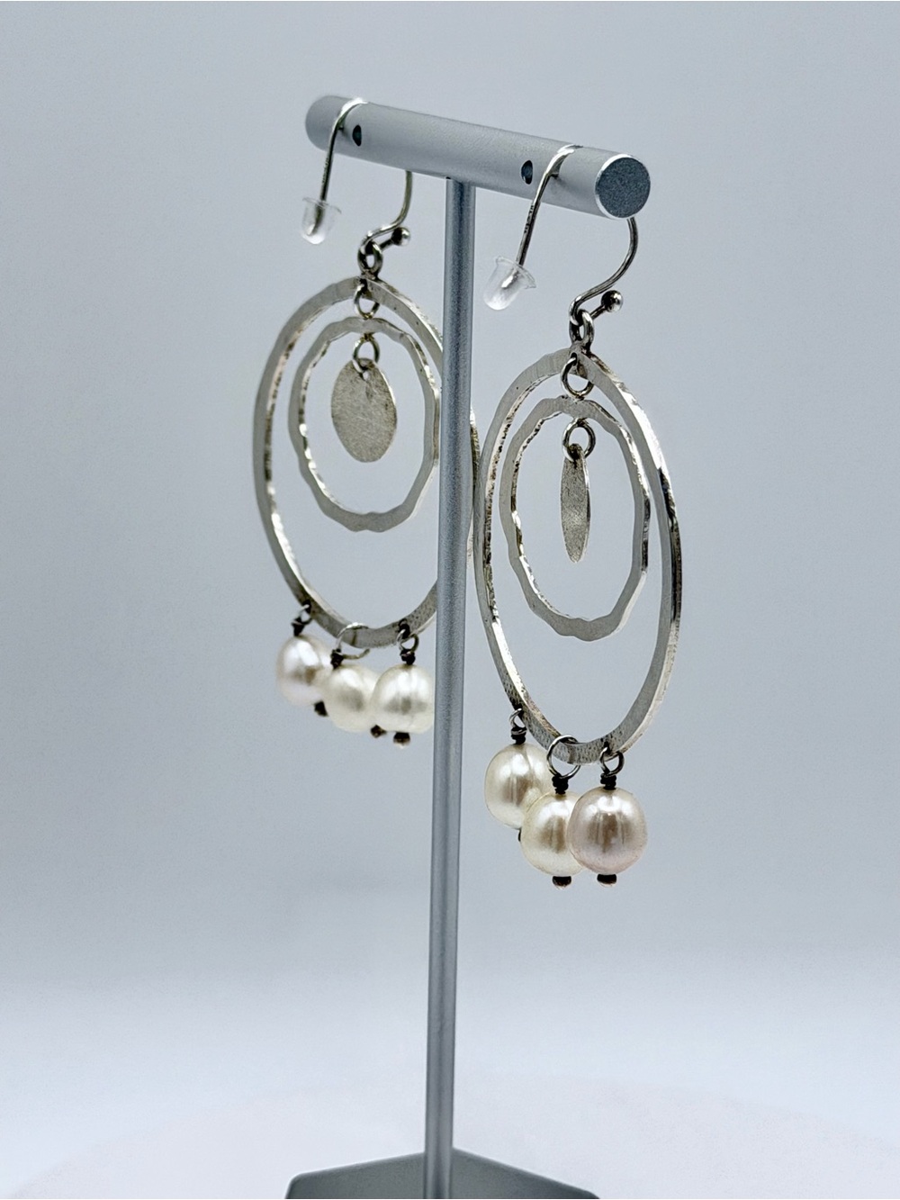Silpada Rare HTF Sterling PEARLS OF WISDOM Wire Drop Multi-Hoop Earrings wPearls - Picture 4 of 12